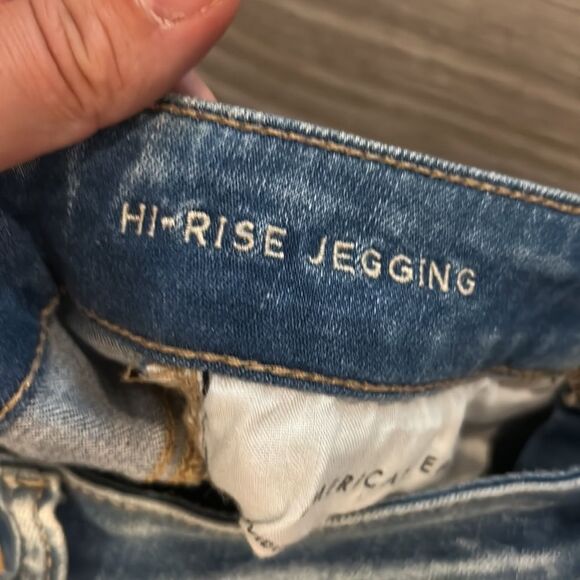 HEAVILY DISTRESSED AMERICAN EAGLE HI RISE JEGGINGS SIZE 0 EEEUC - Picture 6 of 9